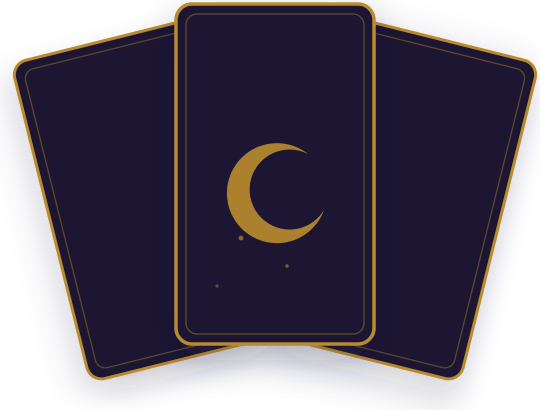 A fan of tarot cards with a crescent moon