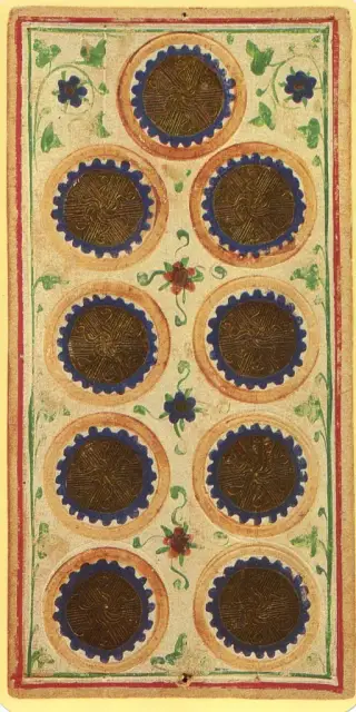 Nine of Coins, The Visconti-Sforza Tarot