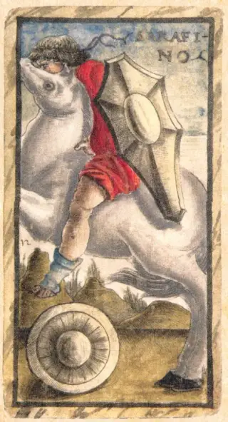Cavallo of Coins (Sarafino), The Sola Busca Tarot