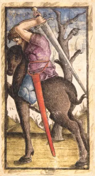 Cavallo of Swords (Amone), The Sola Busca Tarot