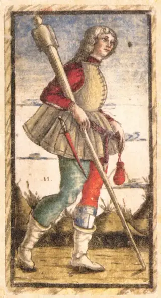 Fante of Batons, The Sola Busca Tarot